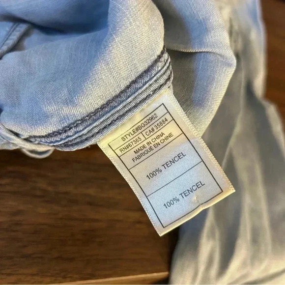 ❤️ BB Dakota Blue  Chambray Denim Hooded Jacket Sz XS Tencel Lightweight Cinched - Picture 6 of 10